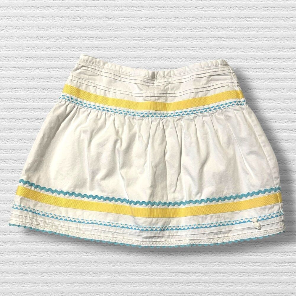 Hartstrings KC Parker 6 White Blue Yellow Ric Rac & Ribbon Skirt